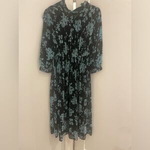 Zara pleated floral black and blue dress